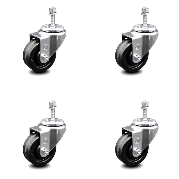 3 Inch Phenolic Wheel Swivel 3/8 Inch Threaded Stem Caster Set